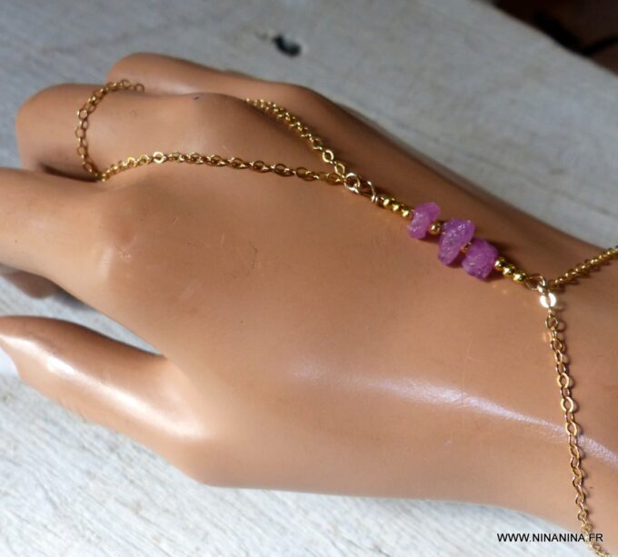 N6485g Bracelet bague saphir rose brut et plaqué or - Bijoux Bracelets en ligne Ninanina