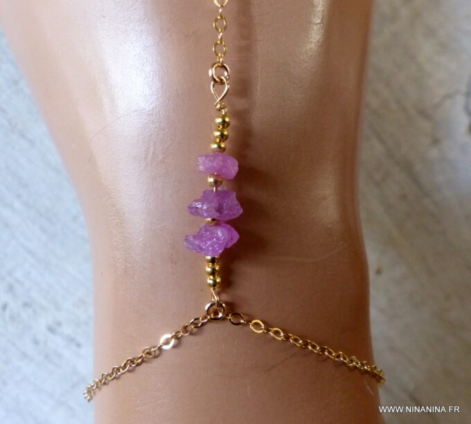 N6485k Bracelet bague saphir rose brut et plaqué or - Bijoux Bracelets en ligne Ninanina