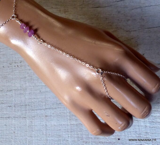 N6485l Bracelet bague saphir rose brut et plaqué or - Bijoux Bracelets en ligne Ninanina