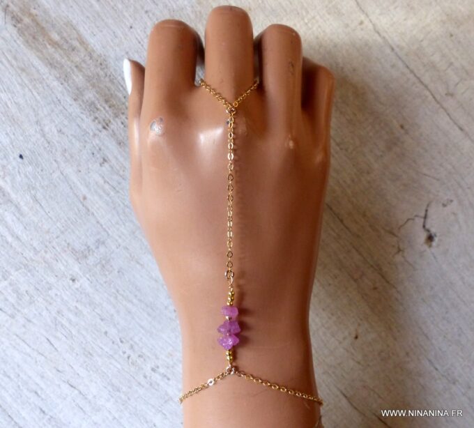 N6485m Bracelet bague saphir rose brut et plaqué or - Bijoux Bracelets en ligne Ninanina