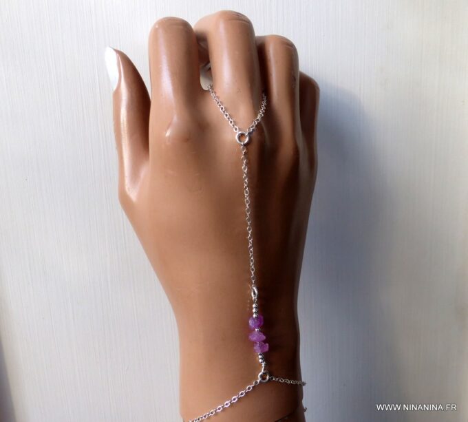N6485t Bracelet bague saphir rose brut et plaqué or - Bijoux Bracelets en ligne Ninanina