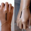 N6488c Bracelet bague chaine main Diamant noir plaqué or - Bijoux Bracelets en ligne Ninanina