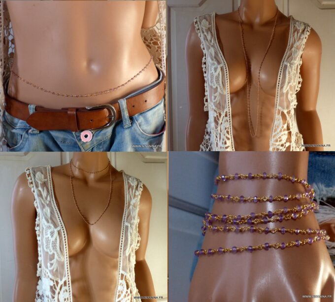 N6490 chaine de taille pierres améthyste pierre de naissance février - Bijoux améthyste en ligne Ninanina