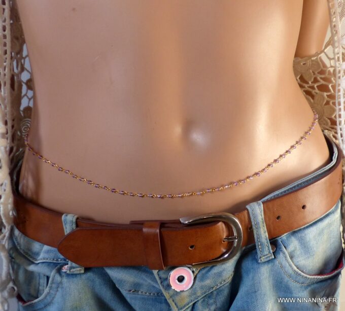 N6490b chaine de taille pierres améthyste pierre de naissance février - Bijoux améthyste en ligne Ninanina