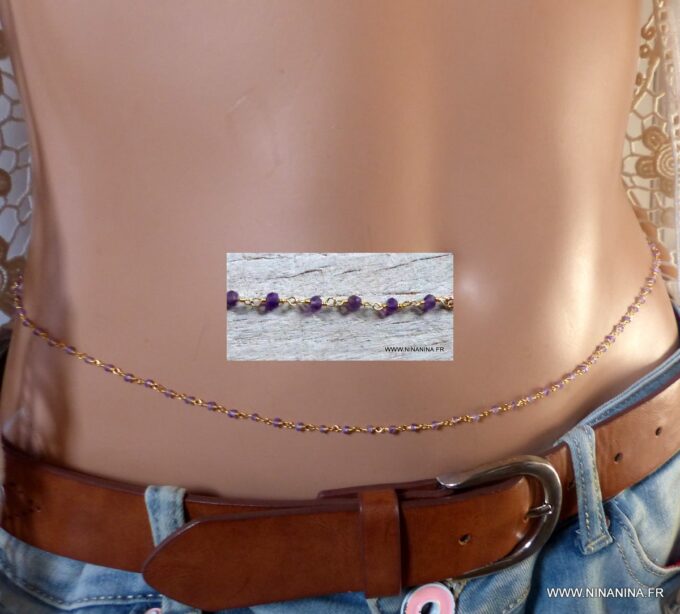 N6490e chaine de taille pierres améthyste pierre de naissance février - Bijoux améthyste en ligne Ninanina