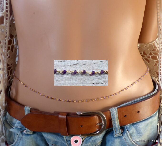 N6490f chaine de taille pierres améthyste pierre de naissance février - Bijoux améthyste en ligne Ninanina