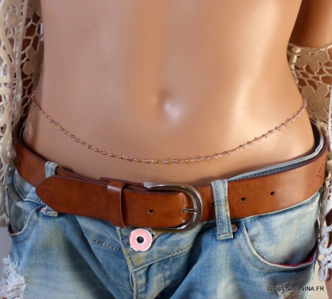 N6490g chaine de taille pierres améthyste pierre de naissance février - Bijoux améthyste en ligne Ninanina