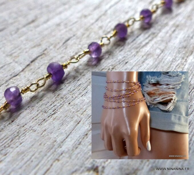 N6492a Bracelet améthyste femme pierre de naissance février - Bijoux améthyste en ligne Ninanina