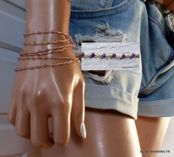 N6492c Bracelet améthyste femme pierre de naissance février - Bijoux améthyste en ligne Ninanina