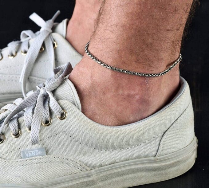 N6493a Chaine de cheville homme ou femme torsade acier argent - Bijoux Chaines en ligne Ninanina