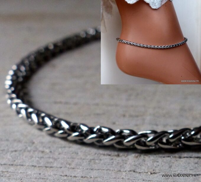 N6493d Chaine de cheville homme ou femme acier inoxydable argenté - Bijoux bracelets en ligne ninanina