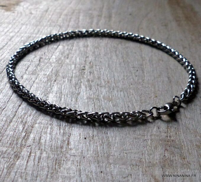 N6493h Chaine de cheville homme ou femme acier inoxydable argenté - Bijoux bracelets en ligne ninanina
