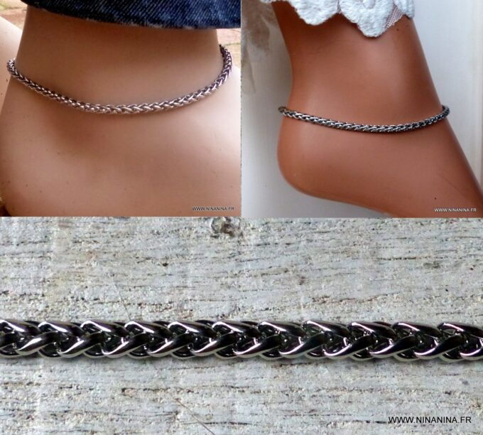 N6493j Chaine de cheville homme ou femme acier inoxydable argenté - Bijoux bracelets en ligne ninanina