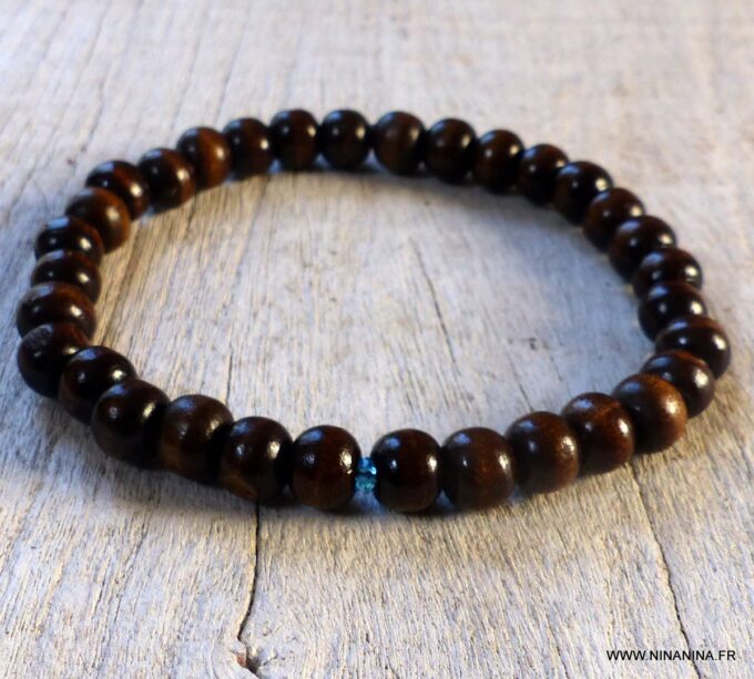 N6495b Bracelet personnalisé Pierre de Naissance perles bois marron - Bijoux Bracelets en ligne Ninanina