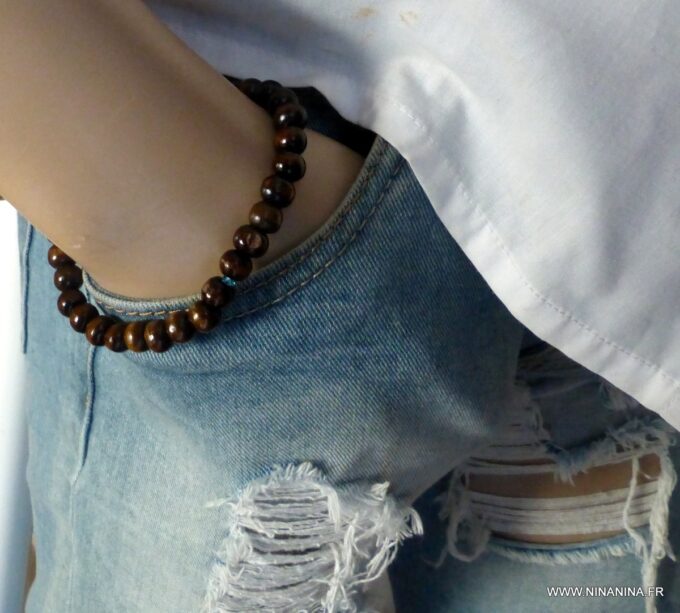 N6495c Bracelet personnalisé Pierre de Naissance perles bois marron - Bijoux Bracelets en ligne Ninanina