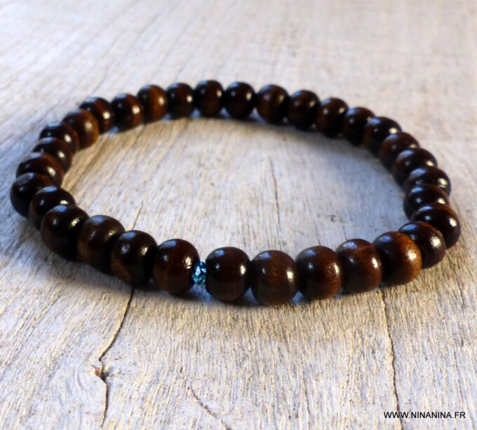 N6495d Bracelet personnalisé Pierre de Naissance perles bois marron - Bijoux Bracelets en ligne Ninanina