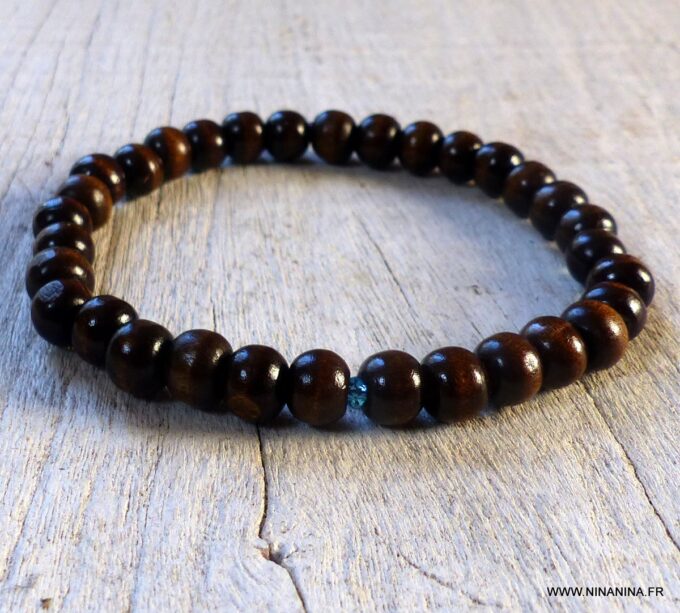 N6495f Bracelet personnalisé Pierre de Naissance perles bois marron - Bijoux Bracelets en ligne Ninanina