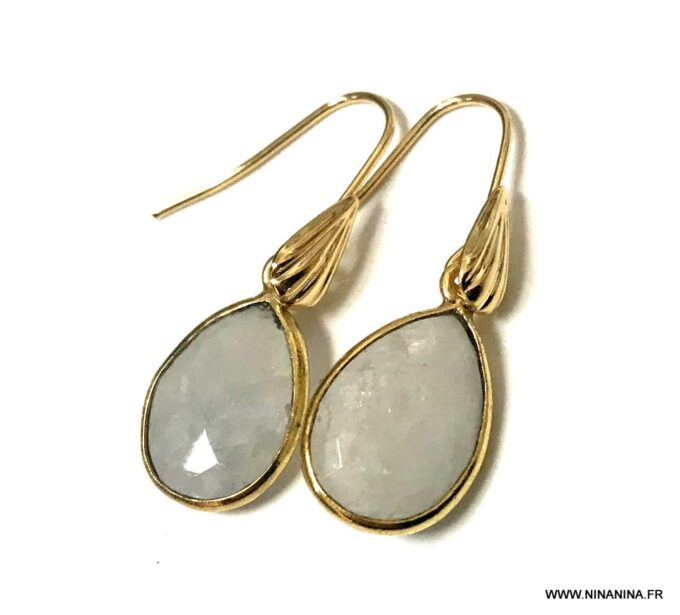 N6496 Boucles d oreilles Pierre de lune et plaqué or femme - Bijoux Boucles d oreilles en ligne Ninanina