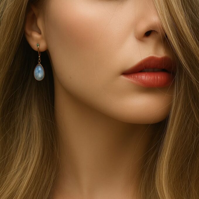 N6496 Boucles d’oreilles Pierre de Lune Femme en plaqué or – Bijou artisanal et pierre naturelle lumineuse - Bijoux boucle d'oreille en ligne Ninanina