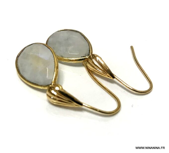 N6496b Boucles d oreilles Pierre de lune et plaqué or femme - Bijoux Boucles d oreilles en ligne Ninanina