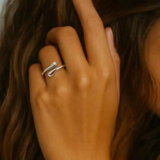 N672d Bague Jonc Femme Argent Plaqué Réglable Avec Extrémités Arrondies - Bijoux Bagues réglables femmes en ligne Ninanina