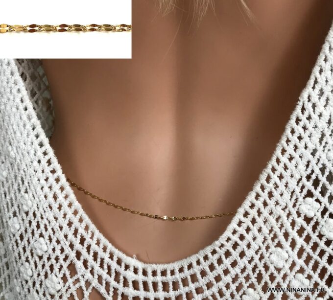 N6738 Chaine de taille maille grain de café acier doré - Bijoux Chaines en ligne Ninanina