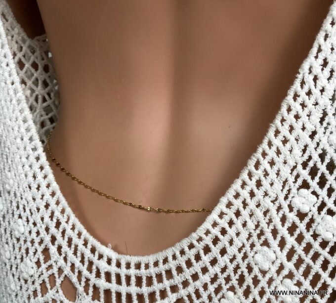 N6738a Chaine de taille maille grain de café acier doré - Bijoux Chaines en ligne Ninanina