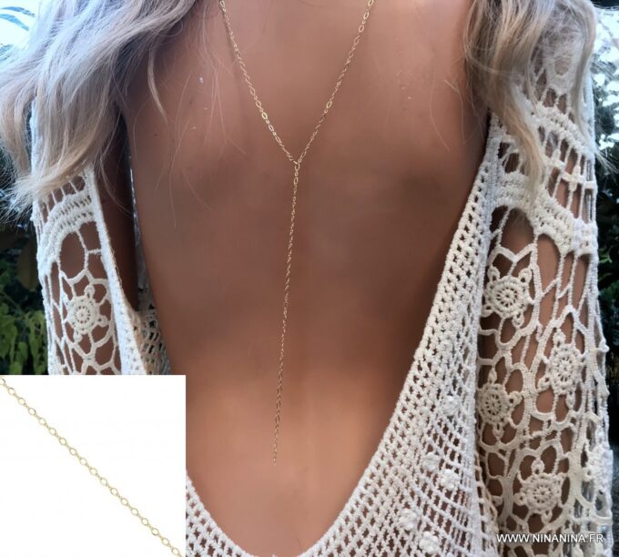 N6744a Collier dos nu - chaine de dos plaqué or pour femme maille fantaisie - Bijoux colliers en ligne Ninanina