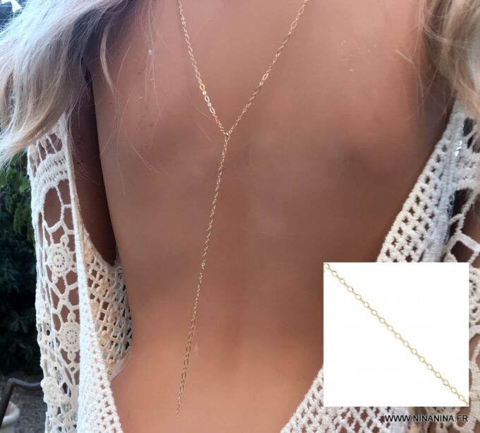 N6744c Collier dos nu - chaine de dos plaqué or pour femme maille fantaisie - Bijoux colliers en ligne Ninanina481D