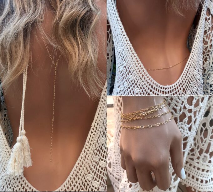 N6744e Collier dos nu - chaine de dos plaqué or pour femme maille fantaisie - Bijoux colliers en ligne Ninanina