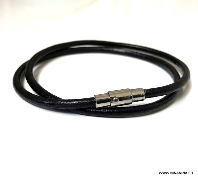 N6818 Bracelet double tour cuir femme ou homme fermoir aimanté - Bijoux Bracelets en ligne Ninanina