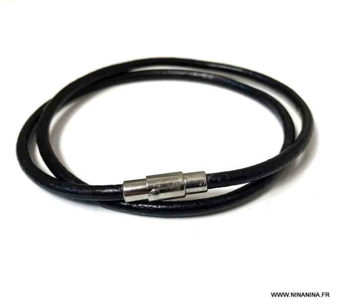 N6818b Bracelet double tour cuir femme ou homme fermoir aimanté - Bijoux Bracelets en ligne Ninanina