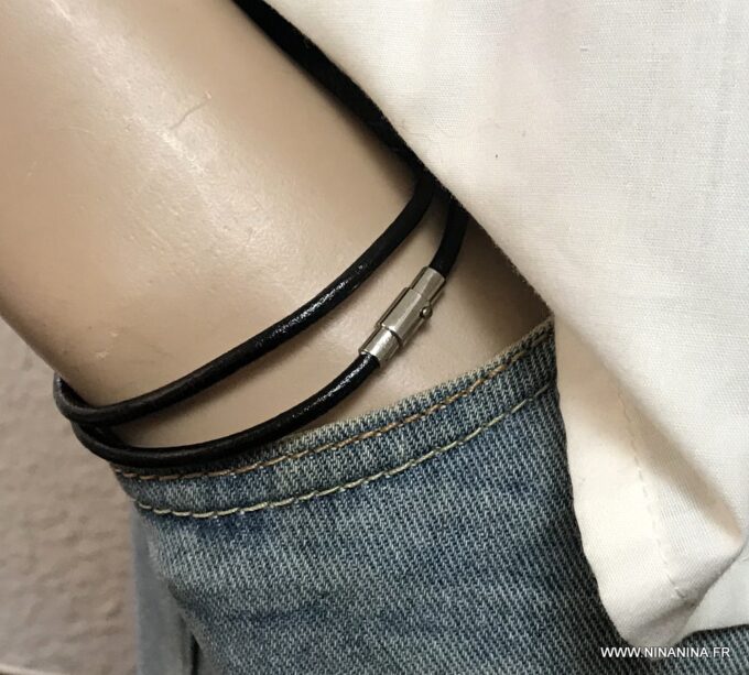 N6818c Bracelet double tour cuir femme ou homme fermoir aimanté - Bijoux Bracelets en ligne Ninanina