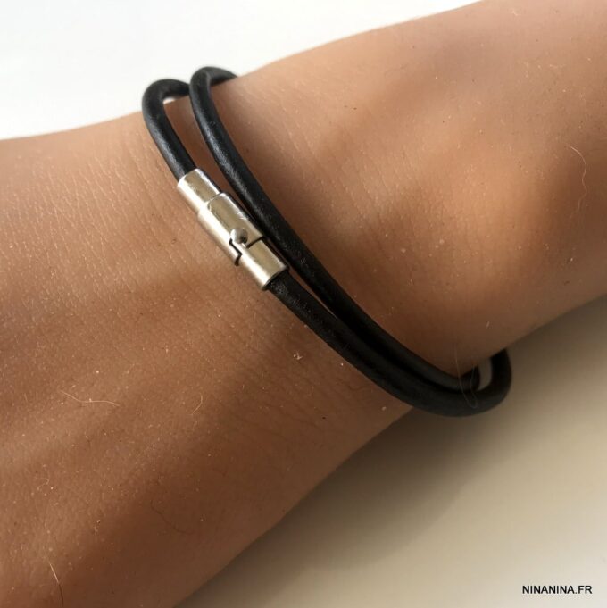 N6818j Bracelet double tour cuir femme ou homme fermoir aimanté - Bijoux Bracelets en ligne Ninanina