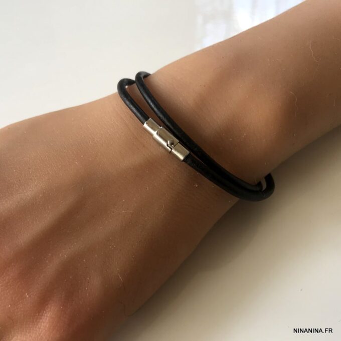 N6818k Bracelet double tour cuir femme ou homme fermoir aimanté - Bijoux Bracelets en ligne Ninanina