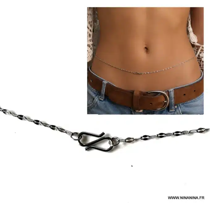N6857 Chaine de taille pas chere femme acier inoxydable argenté - Bijoux de corps en ligne femmes Ninanina