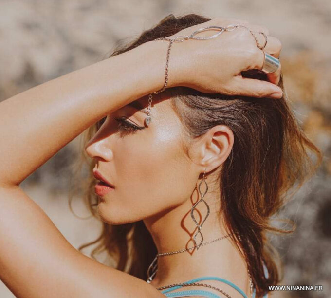 N6924C Bague large acier femme argent ajustable - Bijoux Bagues en ligne Ninanina