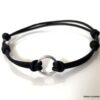 N7114 Bracelet anneau Argent cordon cuir réglable homme - Bijoux Braceletds en ligne Ninanina