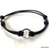 N7114d Bracelet anneau Argent cordon cuir réglable homme - Bijoux Braceletds en ligne Ninanina