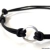 N7114e Bracelet anneau Argent cordon cuir réglable homme - Bijoux Braceletds en ligne Ninanina