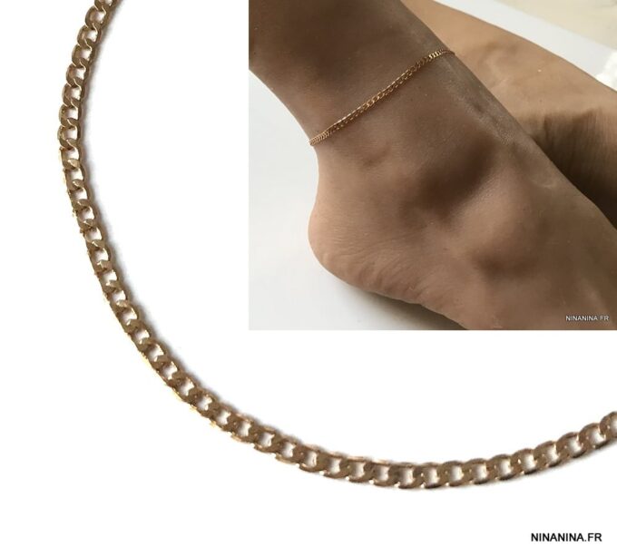 N7178a Chaine de cheville maille gourmette laiton Plaqué Or - Bijoux Bracelets en ligne Ninanina