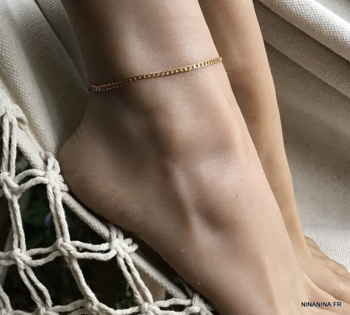 N7178b Chaine de cheville maille gourmette laiton Plaqué Or - Bijoux Bracelets en ligne Ninanina