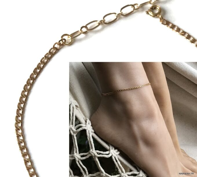 N7178f Chaine de cheville maille gourmette laiton Plaqué Or - Bijoux Bracelets en ligne Ninanina