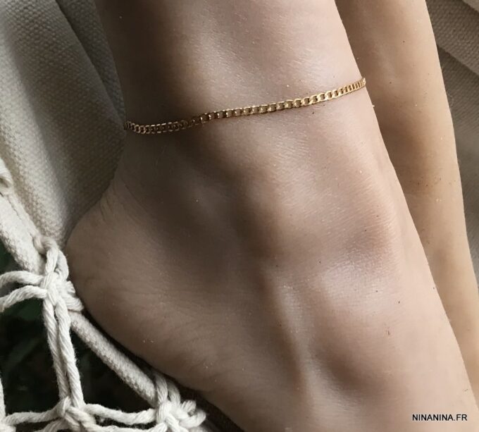 N7178k Chaine de cheville maille gourmette laiton Plaqué Or - Bijoux Bracelets en ligne Ninanina