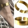 N7205b Bracelet de cheville large tribal laiton doré pour femme - Bijoux de pîed en ligne Ninanina