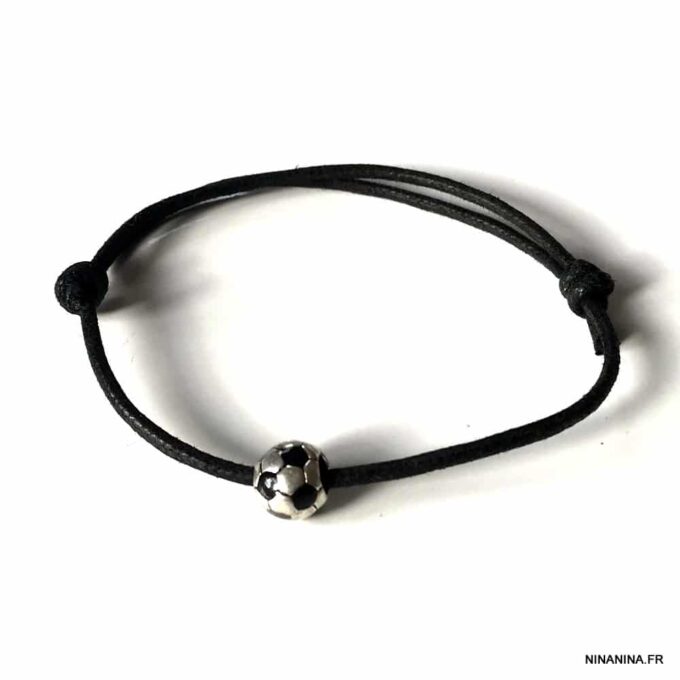 N7278 Bracelet foot ballon noir et blanc cordon réglable - Bijoux Bracelets en ligne Ninanina