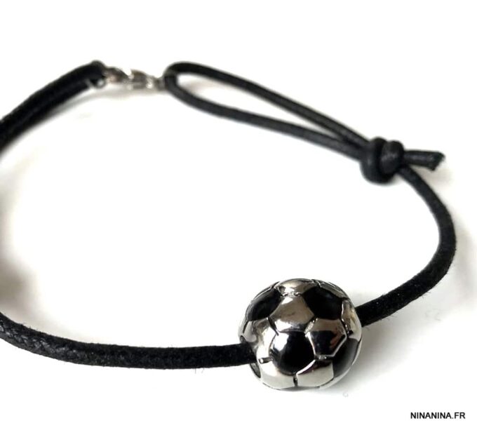 N7278b Bracelet ballon de foot acier inoxydable cordon réglable - Bijoux Bracelets en ligne Ninanina