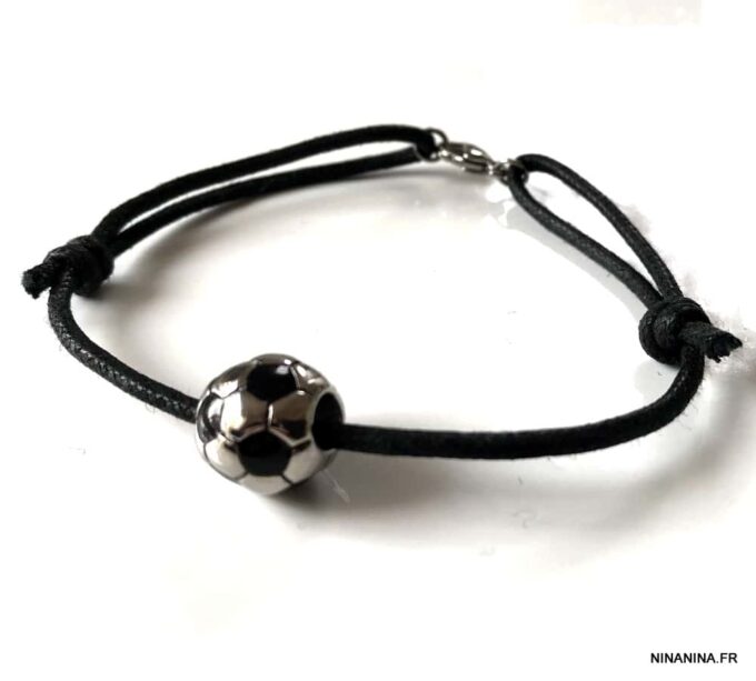 N7278g Bracelet ballon de foot acier inoxydable cordon réglable - Bijoux Bracelets en ligne Ninanina