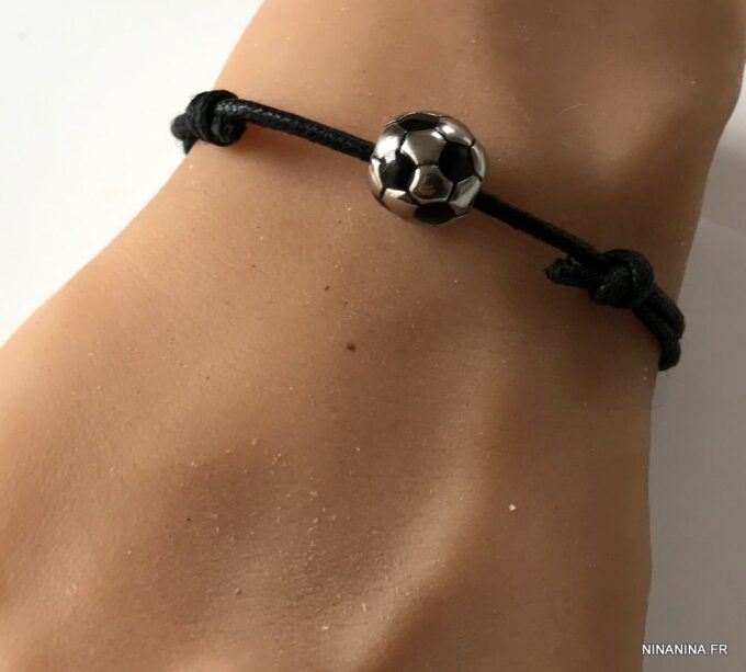 N7278h Bracelet ballon de foot acier inoxydable cordon réglable - Bijoux Bracelets en ligne Ninanina