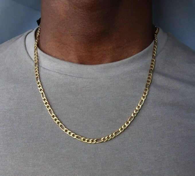 N7300b Chaine figaro Acier inoxydable doré homme 50 cm - Bijoux Colliers hommes en ligne Ninanina